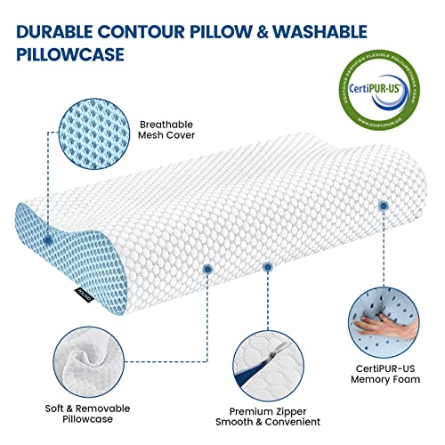 Memory Foam Pillows Neck Pillow for Sleeping, Ergonomic Contour Cervical Pillow Neck Support Bed Pillow for Side Back Stomach Sleeper, Orthopedic Pillow for Neck Pain Relief
