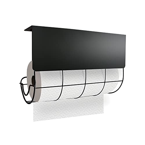 LURS Paper Towel Holder with Kitchen Magnet Board Under Cabinet for Kitchen, Large Size Rolls, Paper Towels Bulk, Kitchen towl Rack with Bulletin Board (Black)