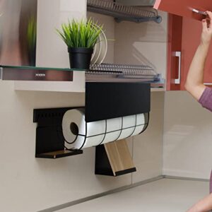 LURS Paper Towel Holder with Kitchen Magnet Board Under Cabinet for Kitchen, Large Size Rolls, Paper Towels Bulk, Kitchen towl Rack with Bulletin Board (Black)