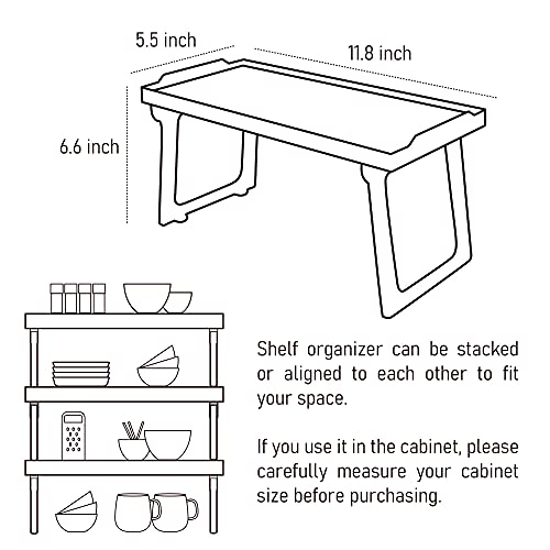 EDNA HOME Cabinet Shelf Organizer, Elegant Stacking Cabinet Rack, 5.5in x 11.8in, Sturdy Plastic Pantry and Counter Shelf for Kitchen, Closet, Bathroom, Bedroom, Office, Made in Europe, 1-Pack