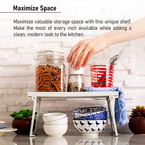 EDNA HOME Cabinet Shelf Organizer, Elegant Stacking Cabinet Rack, 5.5in x 11.8in, Sturdy Plastic Pantry and Counter Shelf for Kitchen, Closet, Bathroom, Bedroom, Office, Made in Europe, 1-Pack