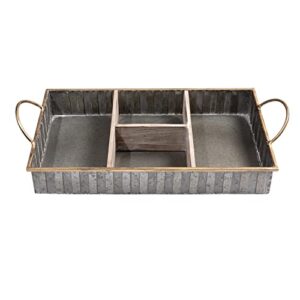 hompus galvanized metal storage tray with dividers rustal farmhouse desk organizer with handle, decorative silverware drawer caddy with 4 compartmentsfor home, kitchen, living room or office