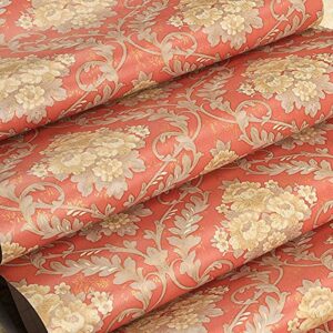 Yifely Yellow Floral Furnitures Surface Decor Paper Self-Adhesive Shelf Drawer Liner Red Countertop Sticker 17.7 Inch by 9.8 Feet