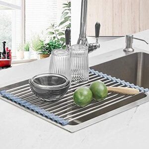 Seropy Roll Up Dish Drying Rack, Over The Sink Dish Drying Rack Kitchen Rolling Dish Drainer, Foldable Sink Rack Mat Stainless Steel Wire Dish Drying Rack for Kitchen Sink Counter (17.5''x11.8'')