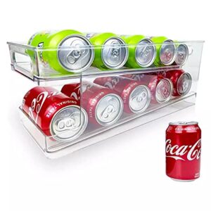 2-Layer Set Clear Automatic Rolling Beverage Soda Can Storage Organizer Stackable Drink Holder for Freezer Cabinets Pantry Dispenser Container Refrigerator Drawer Bins Fridge, 109458