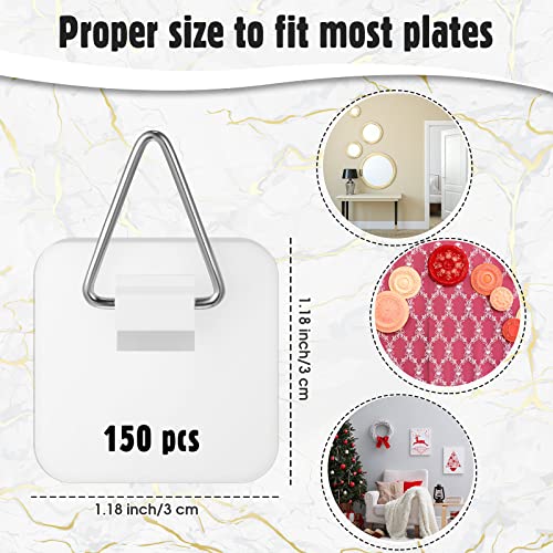 150 Pcs 1.25 Inch Invisible Adhesive Plate Hanger Wall Plate Hanger Set Vertical Plate Holders Picture Hangers Without Nails Decorative Plates Wall Holders Hooks for Display Frame Art Decor Supplies