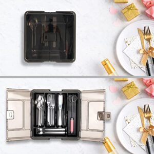 SUICGYU Portable Silverware Organizer with Lid & Handles,Utensil Holder for Countertop,Plastic Cutlery Tray for drawer,Gray,Black