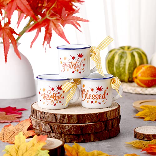 Thanksgiving Mugs Tiered Tray Decor Thankful Grateful Blessed Mug Mini Coffee Mug Ceramic Maple Mug Farmhouse Coffee Station Decor Maple Coffee Cup for Bar Decor Birthday Gift, 2 x 2.8 Inches