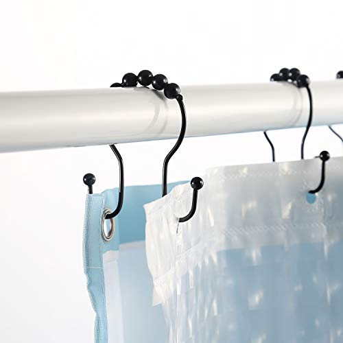 Goowin Shower Curtain Hooks, 12 Pcs Shower Curtain Rings, Stainless Steel Roller Rust-Resistant Balance Sliding Anti-Drop Double Shower Hooks for Curtain Bathroom Shower Curtains (Black)