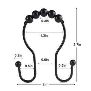 Goowin Shower Curtain Hooks, 12 Pcs Shower Curtain Rings, Stainless Steel Roller Rust-Resistant Balance Sliding Anti-Drop Double Shower Hooks for Curtain Bathroom Shower Curtains (Black)