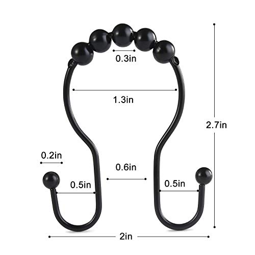 Goowin Shower Curtain Hooks, 12 Pcs Shower Curtain Rings, Stainless Steel Roller Rust-Resistant Balance Sliding Anti-Drop Double Shower Hooks for Curtain Bathroom Shower Curtains (Black)