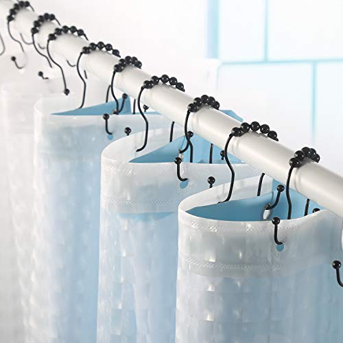 Goowin Shower Curtain Hooks, 12 Pcs Shower Curtain Rings, Stainless Steel Roller Rust-Resistant Balance Sliding Anti-Drop Double Shower Hooks for Curtain Bathroom Shower Curtains (Black)