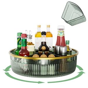 11.8 Inch Lazy Susan Organizer for Cabinet with 7 Removable Bins, 360° Turnable Clear Spice Rack Organizer for Cabinet, Decorative Trays for Pantry, Cupboard, Makeup, Kitchen, Bathroom - Dark Green