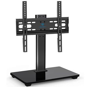 perlesmith universal tv stand – table top tv stand for 32-55 inch lcd led tvs – height adjustable tv base stand with tempered glass base & wire management, vesa 400x400mm