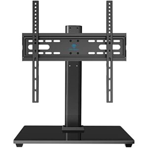 PERLESMITH Universal TV Stand - Table Top TV Stand for 32-55 inch LCD LED TVs - Height Adjustable TV Base Stand with Tempered Glass Base & Wire Management, VESA 400x400mm