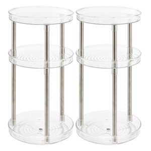 mDesign Spinning 3-Tier Lazy Susan 360 Rotating Makeup Organizer Storage Tower - Beauty Cosmetic Organization Caddy for Bathroom Vanity, Countertop, Makeup Table - Ligne Collection - 2 Pack - Clear