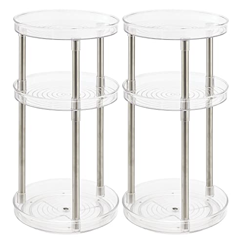 mDesign Spinning 3-Tier Lazy Susan 360 Rotating Makeup Organizer Storage Tower - Beauty Cosmetic Organization Caddy for Bathroom Vanity, Countertop, Makeup Table - Ligne Collection - 2 Pack - Clear