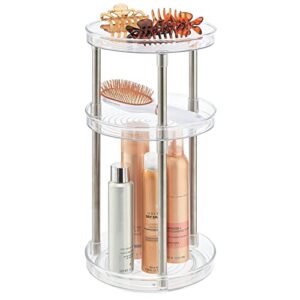 mDesign Spinning 3-Tier Lazy Susan 360 Rotating Makeup Organizer Storage Tower - Beauty Cosmetic Organization Caddy for Bathroom Vanity, Countertop, Makeup Table - Ligne Collection - 2 Pack - Clear