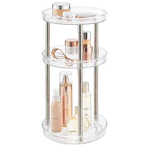 mDesign Spinning 3-Tier Lazy Susan 360 Rotating Makeup Organizer Storage Tower - Beauty Cosmetic Organization Caddy for Bathroom Vanity, Countertop, Makeup Table - Ligne Collection - 2 Pack - Clear