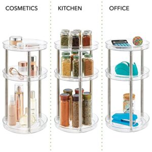 mDesign Spinning 3-Tier Lazy Susan 360 Rotating Makeup Organizer Storage Tower - Beauty Cosmetic Organization Caddy for Bathroom Vanity, Countertop, Makeup Table - Ligne Collection - 2 Pack - Clear