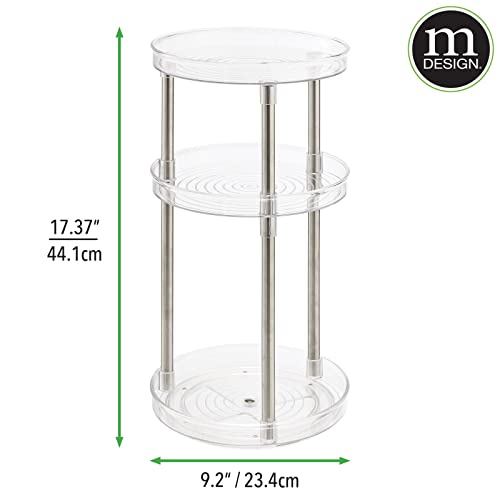 mDesign Spinning 3-Tier Lazy Susan 360 Rotating Makeup Organizer Storage Tower - Beauty Cosmetic Organization Caddy for Bathroom Vanity, Countertop, Makeup Table - Ligne Collection - 2 Pack - Clear