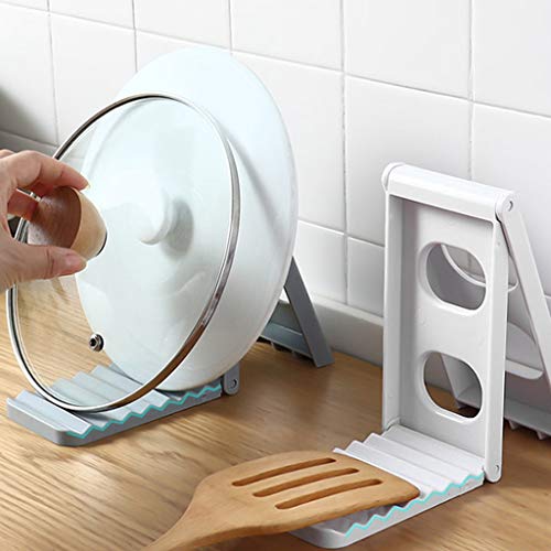 DRNKS Lid Rack Creative Foldable Kitchen Spatula Rack, Multifunctional Dish Drain Rack, Plastic Pot Cover Rack, Cutting Board Rack Applicable to kitchen stove (Color : White)
