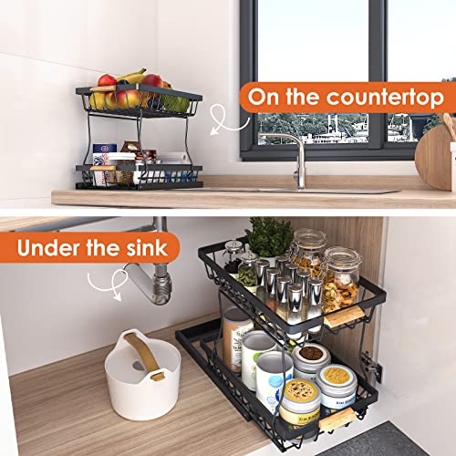 DOLALIKE Pull Out Under Sink Cabinets Organizer, 2 Tire Sliding Countertop Organizer, Under Sink Storage Drawer Shelf for Kitchen Bathroom