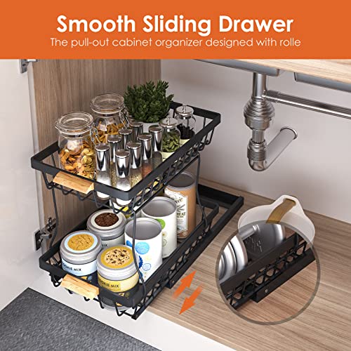 DOLALIKE Pull Out Under Sink Cabinets Organizer, 2 Tire Sliding Countertop Organizer, Under Sink Storage Drawer Shelf for Kitchen Bathroom