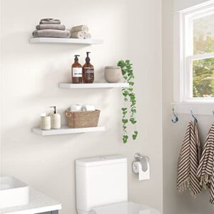 AMADA HOMEFURNISHING Floating Shelves, Wall Shelves for Bathroom/Living Room/Bedroom/Kitchen Decor, White Shelves with Invisible Brackets Set of 3 - AMFS08