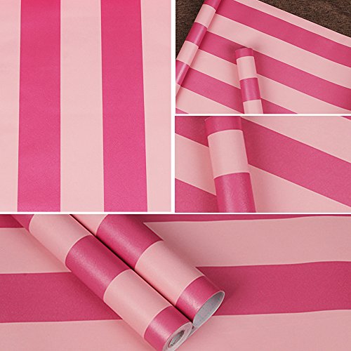 SimpleLife4U Pink Stripes Shelf Liner Peel & Stick Furniture Paper Cover School Classroom Storage Boxes 17.8 Inch by 9.8 Feet