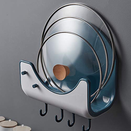 DRNKS Pot Rack Pot Lid Rack Wall-mounted Kitchen Household Sitting Pot Lid Rack Wall Storage Storage Rack Applicable to kitchen stove (Color : Blue)