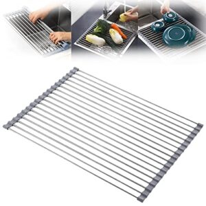 amabea roll up dish drying rack,portable stainless steel rolling rack,dish drying rack over the sink,foldable kitchen drain rack,stainless steel wire dish drying rack,for kitchen (47x36cm)