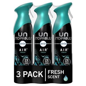 febreze unstopables air freshener spray for bathroom, room spray air freshener, air refresher, bathroom air freshener, fresh scent, odor fighter for strong odor, 8.8 oz (pack of 3)