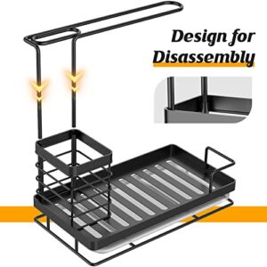 Utobao Kitchen Sink Organizer,Sponge Holder for Kitchen Sink, Rustproof Stainless Steel Sink Caddy Organizer,Soap Brush Holder with Drain Tray for Countertop,Kitchen Accessories-Black