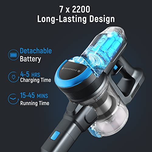 FABULETTA 24 Kpa Cordless Vacuum Cleaner - 6 in 1 Lightweight Stick Vacuum with Powerful Suction 250W Brushless Motor, for Pet Hair Carpet Hard Floor, Max 45 Min Runtime, Led Display, Blue