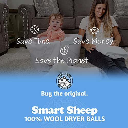 Wool Dryer Balls - Smart Sheep 6-Pack - XL Premium Natural Fabric Softener Award-Winning - Wool Balls Replaces Dryer Sheets - Wool Balls for Dryer - Laundry Balls for Dryer