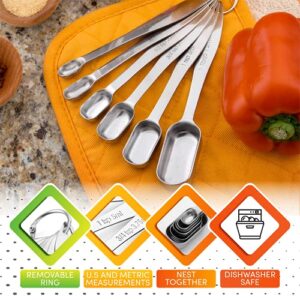 Spring Chef Heavy Duty Stainless Steel Metal Measuring Spoons for Dry or Liquid, Fits in Spice Jar, Set of 7 Including Leveler