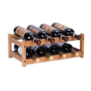 kework 8 bottles wine rack, 2 tier nature bamboo wine display rack, tabletop wine rack, desktop countertop free standing wine storage shelf (8-bottle)