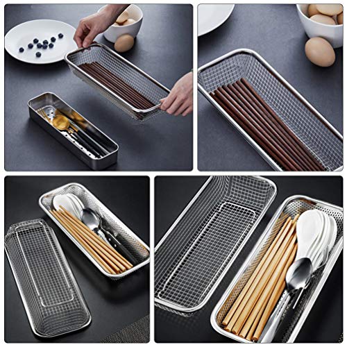 Cabilock Dishwasher Silverware Cutlery Basket Stainless Steel Flatware Drying Rack Countertop Utensil Holder Caddy Silver B