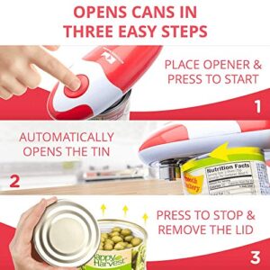 Kitchen Mama Electric Can Opener: Open Your Cans with A Simple Push of Button - Smooth Edge, Food-Safe and Battery Operated Handheld Can Opener(Red)