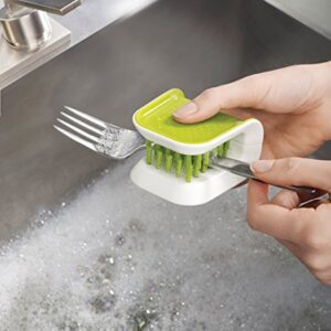 Joseph Joseph 85112 Surface Sink Caddy Stainless Steel Sponge Holder Organizer Tidy Drains Water, Silver & BladeBrush Knife and Cutlery Cleaner Brush Bristle Scrub Kitchen Washing Non-Slip, Green