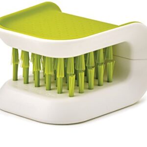 Joseph Joseph 85112 Surface Sink Caddy Stainless Steel Sponge Holder Organizer Tidy Drains Water, Silver & BladeBrush Knife and Cutlery Cleaner Brush Bristle Scrub Kitchen Washing Non-Slip, Green