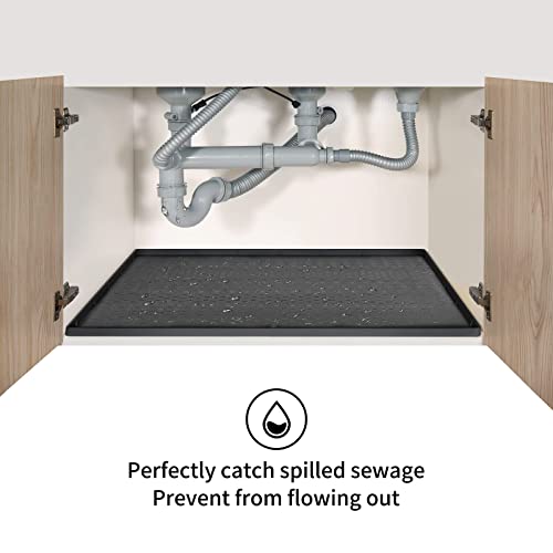 SAVITA Under The Sink Mat 22x34 Inch Silicone Under Sink Liner with Drain Hole Kitchen Cabinet Mats Waterproof Shelf Liner for Kitchen Bathroom Bottom Sink (Black)