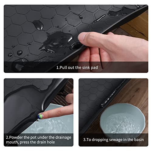 SAVITA Under The Sink Mat 22x34 Inch Silicone Under Sink Liner with Drain Hole Kitchen Cabinet Mats Waterproof Shelf Liner for Kitchen Bathroom Bottom Sink (Black)