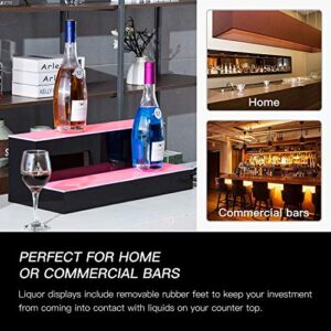 Nurxiovo 20/30/40 Inch LED Lighted Liquor Bottle Display 2 Step Illuminated Bottle Shelf 2 Tier Home Bar Drinks Lighting Shelves with Remote Control(20 inch)