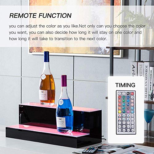 Nurxiovo 20/30/40 Inch LED Lighted Liquor Bottle Display 2 Step Illuminated Bottle Shelf 2 Tier Home Bar Drinks Lighting Shelves with Remote Control(20 inch)