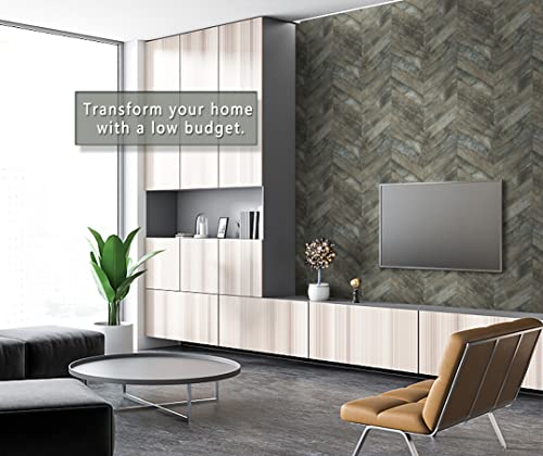 CiCiwind Wood Peel and Stick Wallpaper Shiplap Removable Self Adhesive Wallpaper Wood Contact Paper Herringbone Textured Wall Paper Decorative Walls Covering Home Decoration 197"×15.7"