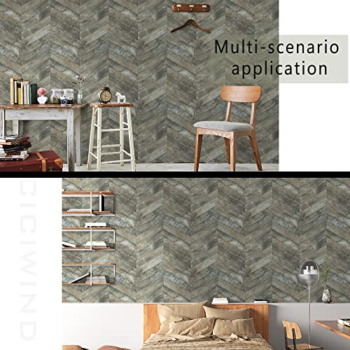 CiCiwind Wood Peel and Stick Wallpaper Shiplap Removable Self Adhesive Wallpaper Wood Contact Paper Herringbone Textured Wall Paper Decorative Walls Covering Home Decoration 197"×15.7"