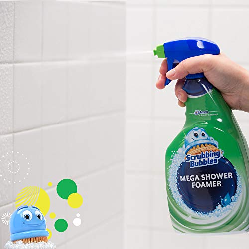 Scrubbing Bubbles Mega Shower Foamer Disinfecting Spray, Multi-Surface Bathroom and Tile Cleaner Grime Fighter, Removes 100% Soap Scum, Rainshower Scent, 32 oz