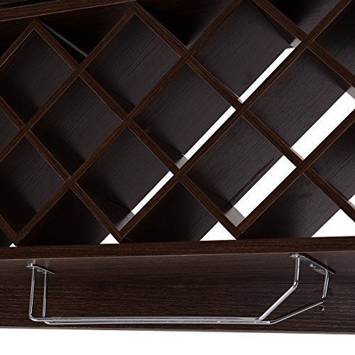 Giantex Wall Mounted Wine Rack Organizer W/Metal Glass Holder & Multifunctional Storage Shelf Modern Diamond-Shaped Wood Wine Server for 10 Bottles Wine Storage Display Rack (Black Walnut)